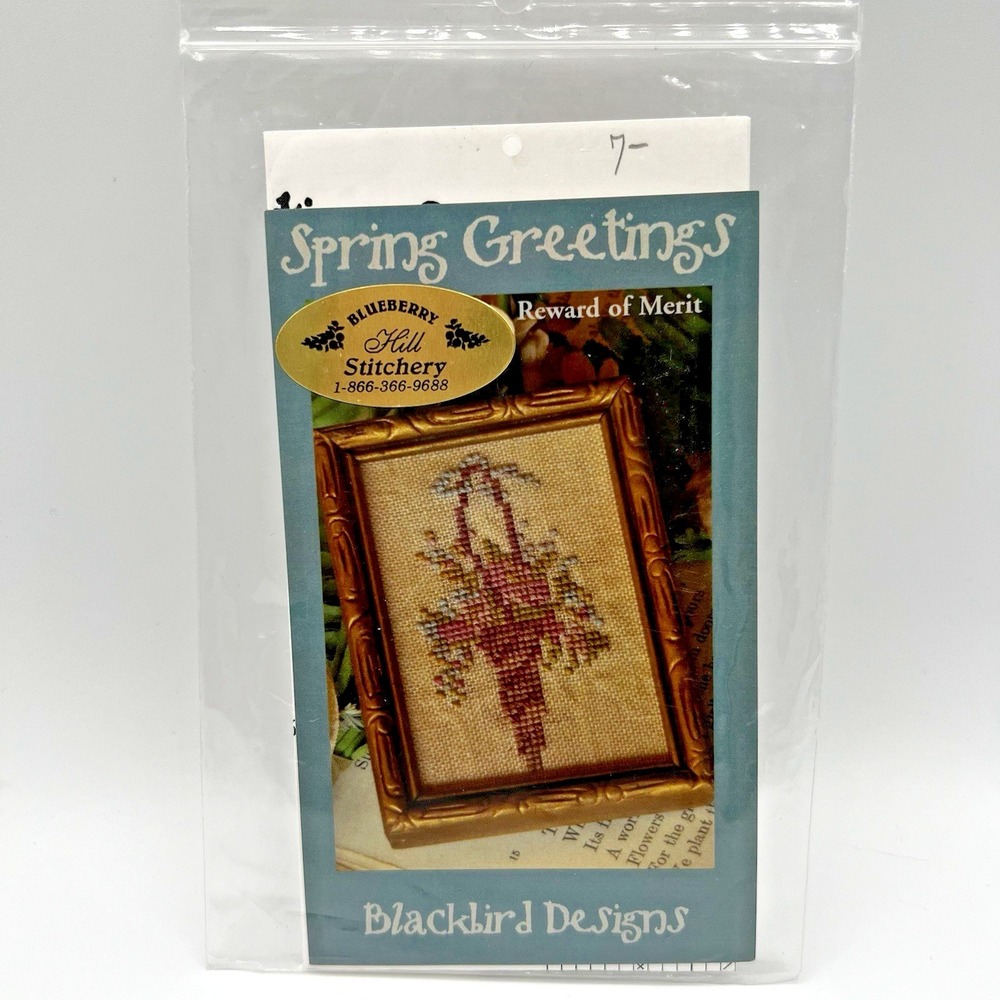 Blackbird Designs Spring Greetings Reward of Merit Cross Stitch Chart OOP NEW